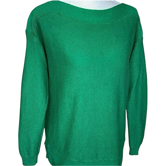 Cable & Gauge Gorgeous Kelly Green Boat Neck Sweater Ribbed Texture Cotton Sz S - Picture 1 of 11